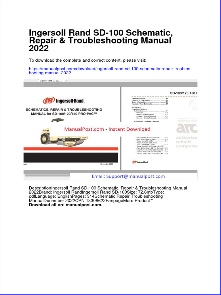 Ingersoll Rand SD 100 Schematic Repair Troubleshooting Manual 2022 PDF