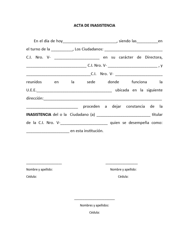 ACTA DE INASISTENCIA | PDF
