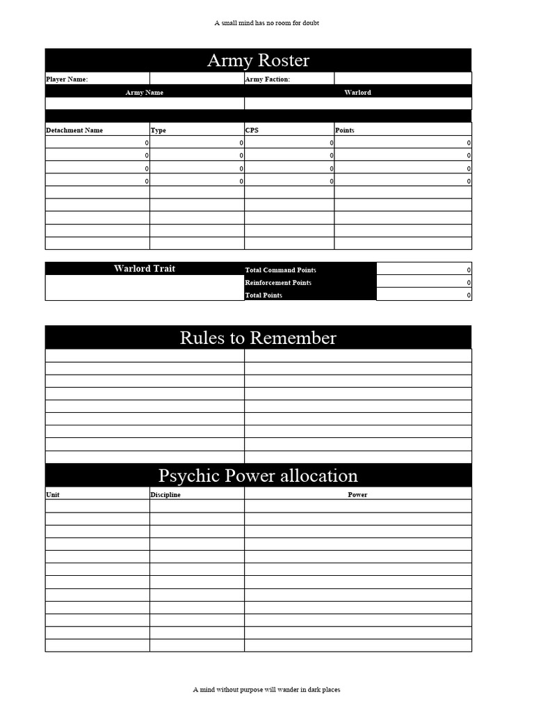 Dark Angels Army Roster Template | PDF | Military