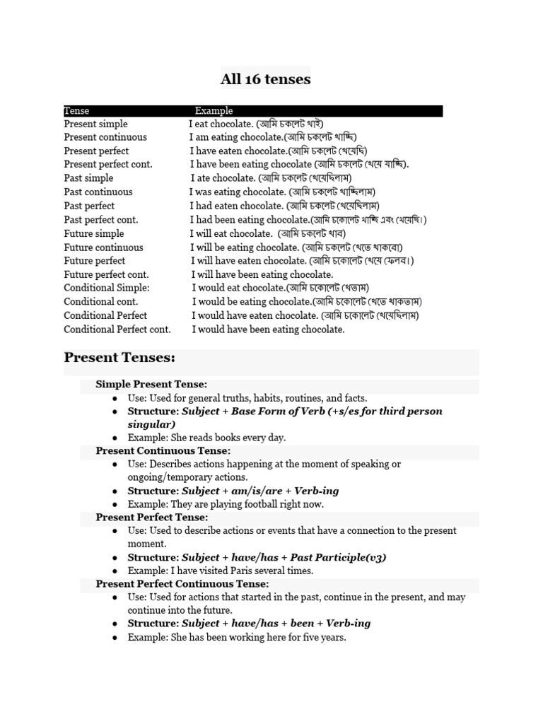 Understanding 16 English Tenses | PDF | Verb | Grammatical Tense