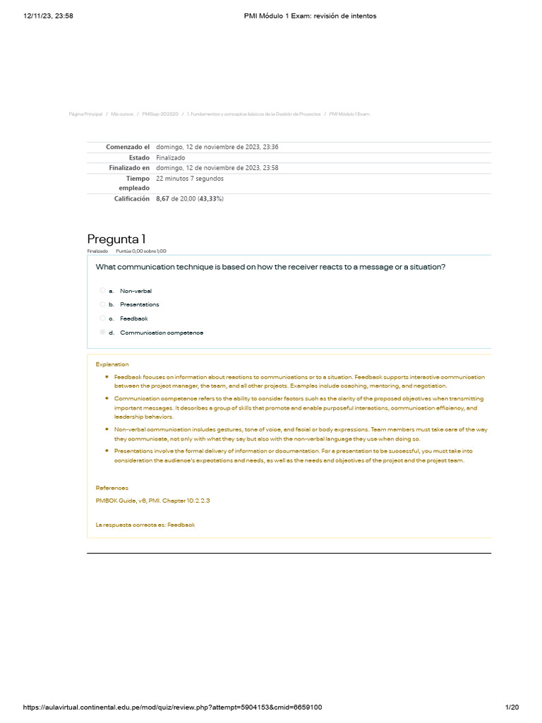 PMI Módulo 1 Exam Review Insights | PDF | Communication | Project ...