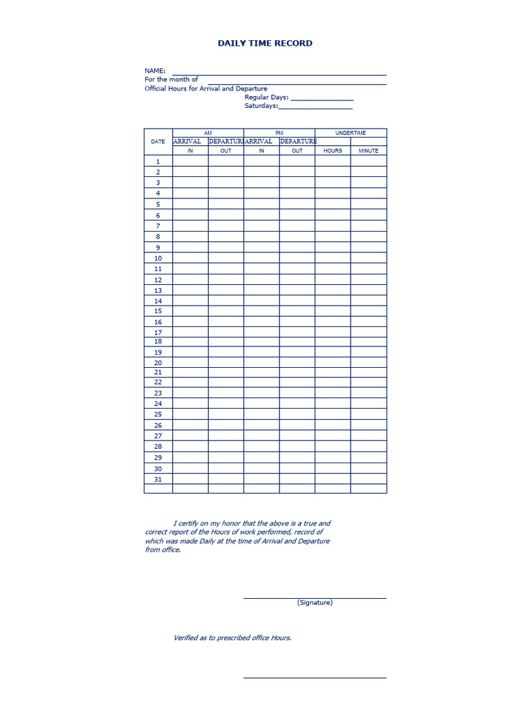 DTR Template PDF