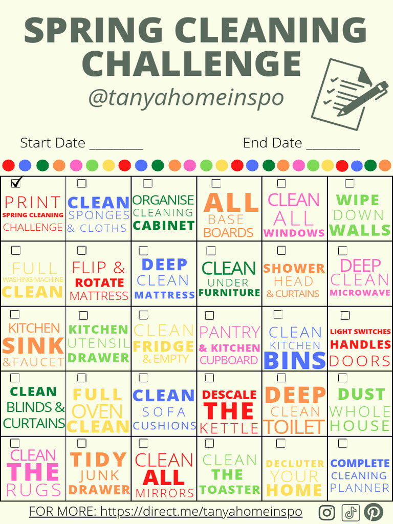 Spring Cleaning Challenge Planner | PDF | Room | Home Appliance