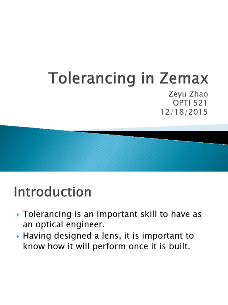 Zemax Tolerance Analysis in Optics | PDF