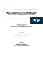 A REACTION PAPER ON THE LOCAL GOVERNMENT CODE OF THE PHILIPPINES FOCUSING ON  SELECTED PROVISIONS RELEVANT TO THE CURRENT POLITICAL LANDSCAPE  