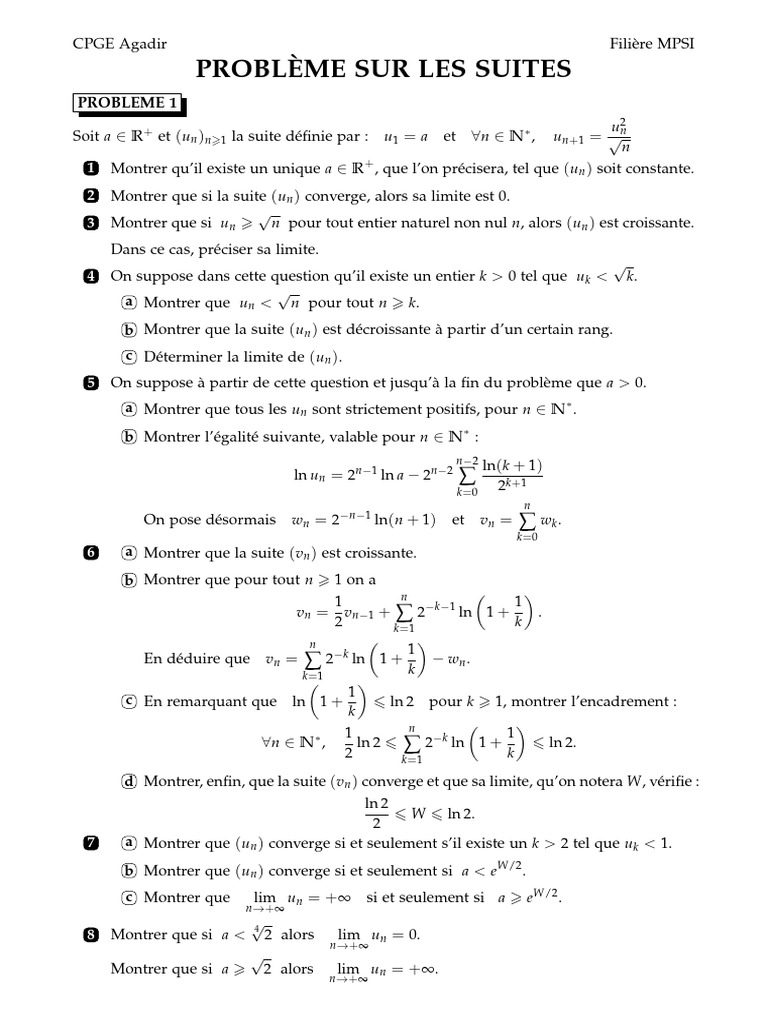 Problèmes sur les suites en MPSI | PDF | Mathématiques | Concepts ...