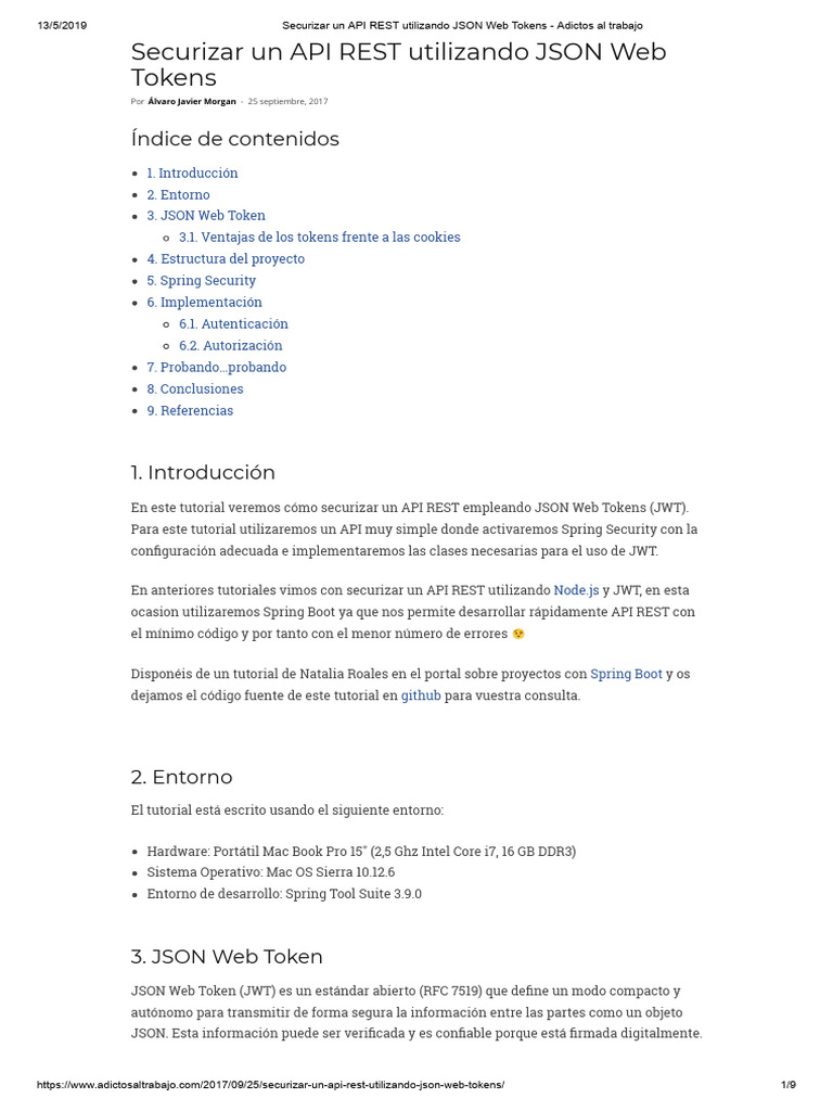 Securizar Un API REST Utilizando JSON Web Tokens - Adictos Al Trabajo | PDF