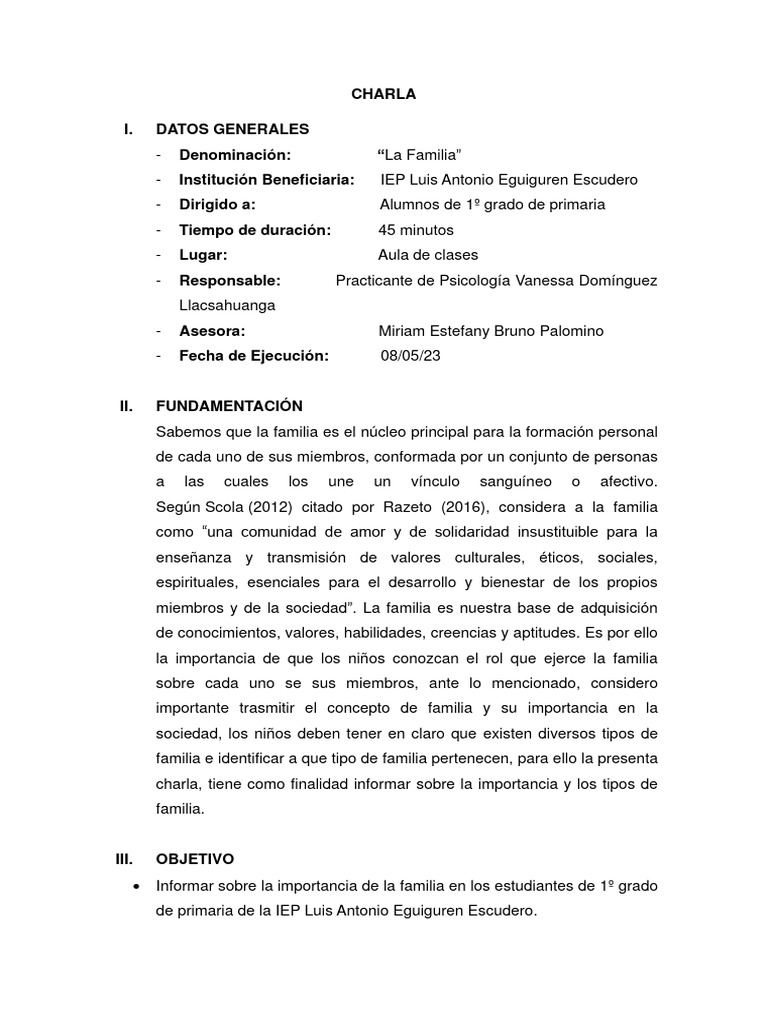 Esquema de Charla LA FAMILIA | PDF