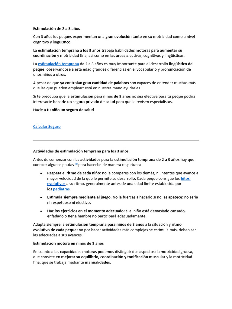 Estimulación Temprana para Niños de 3 Años | PDF | Pensamiento | Memoria