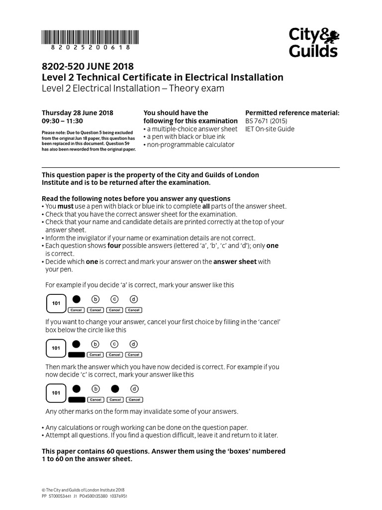 Level 2 Electrical Installation Exam 2018 | PDF | Inductance | Transformer