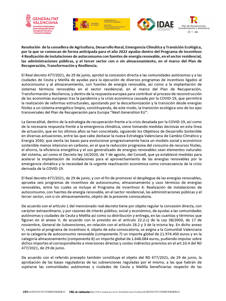 Ayudas Autoconsumo Programa 4 GVA 2022 | PDF | Ingenieria Eléctrica ...