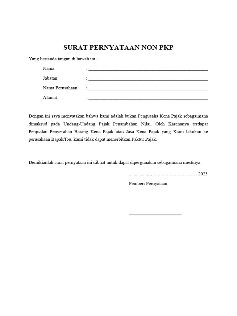 SURAT PERNYATAAN NON PKP PDF