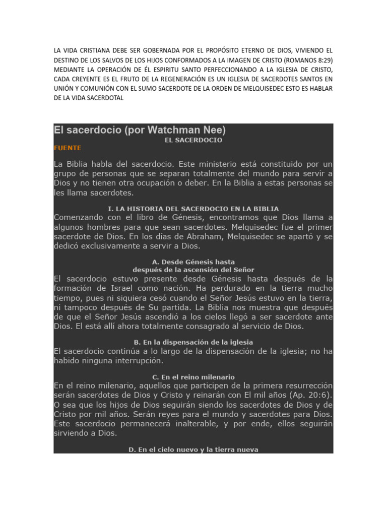 El Sacerdocio en la Vida Cristiana | PDF | Sacerdote | Moisés