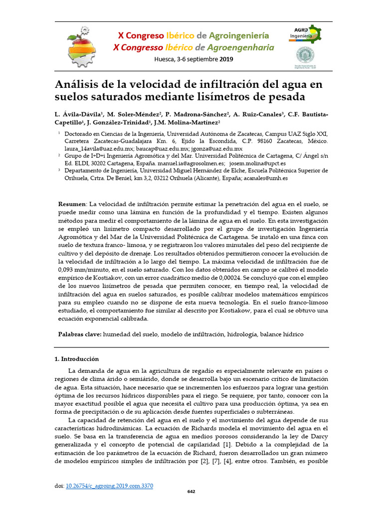 Infiltración en Suelos con Lisímetros de Pesada | PDF