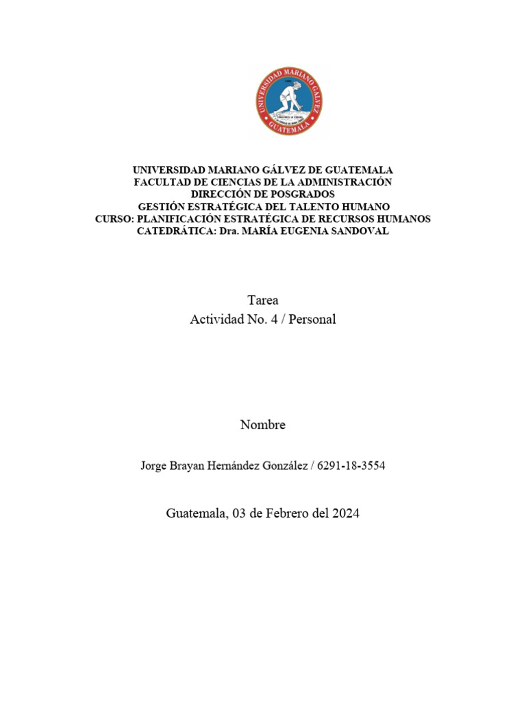 Tarea 4 Individual Descargar gratis PDF Gestión de recursos humanos