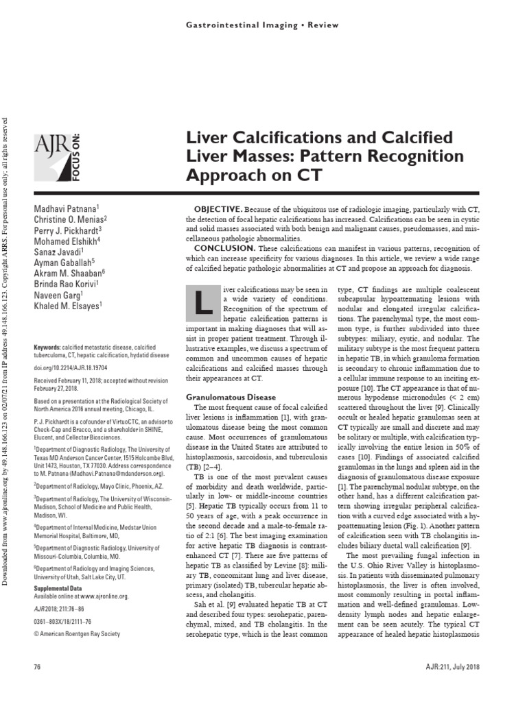 LIVER CALCIFIED MASSES Types Algorithm | PDF | Ct Scan | Liver