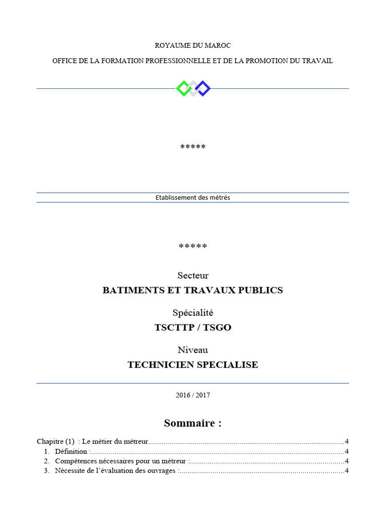 Résumé Établissement Des Métrés - EL MORID | PDF