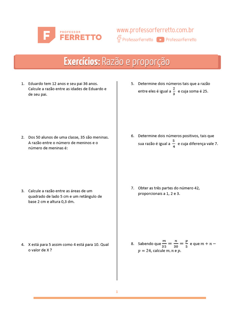18 - Razão e Proporção - Exercícios | PDF