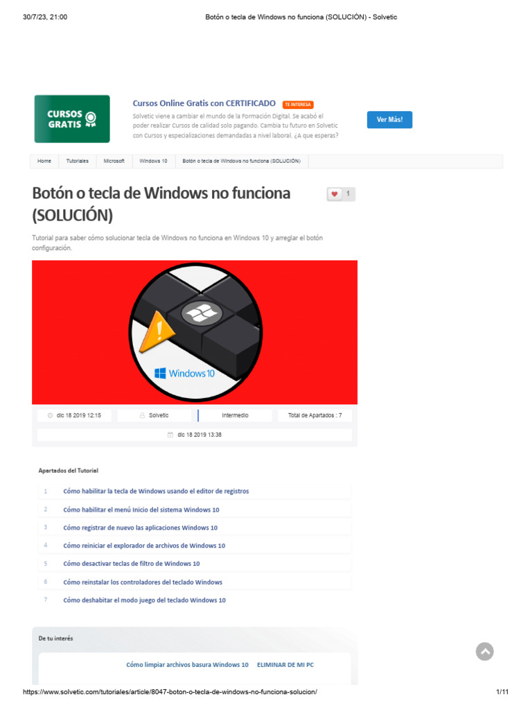 Botón o tecla de Windows no funciona (SOLUCIÓN) - Solvetic | PDF ...