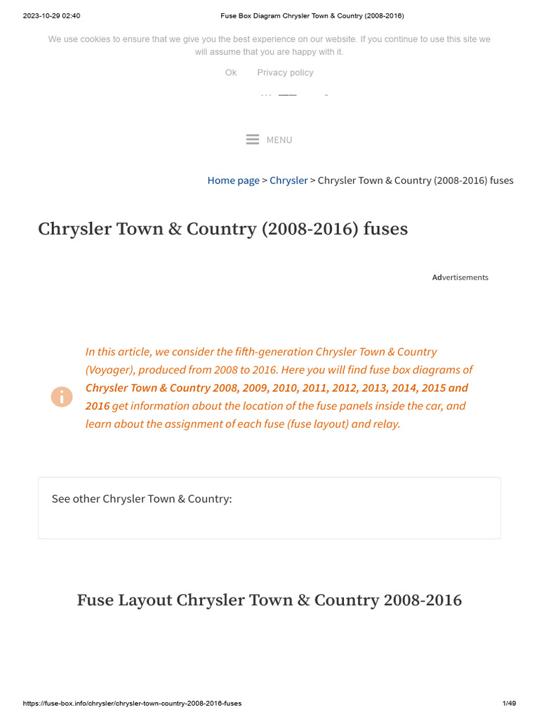 Fuse Box Diagram Chrysler Town & Country (2008-2016) | PDF