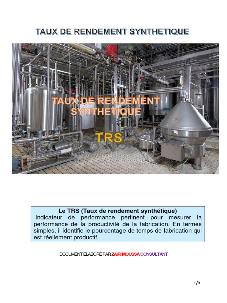 Taux de Rendement Synthétique (TRS) | PDF | Rentabilité