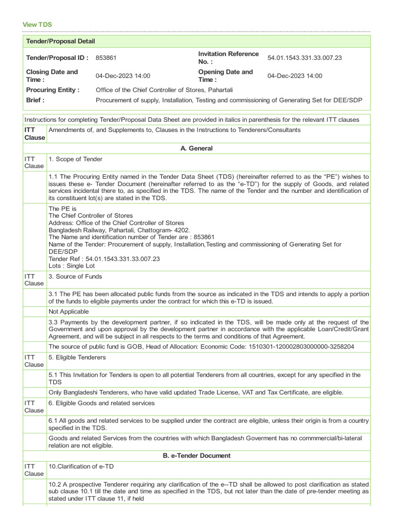 Section2 - Tender Data Sheet | PDF | Finance & Money Management | Law