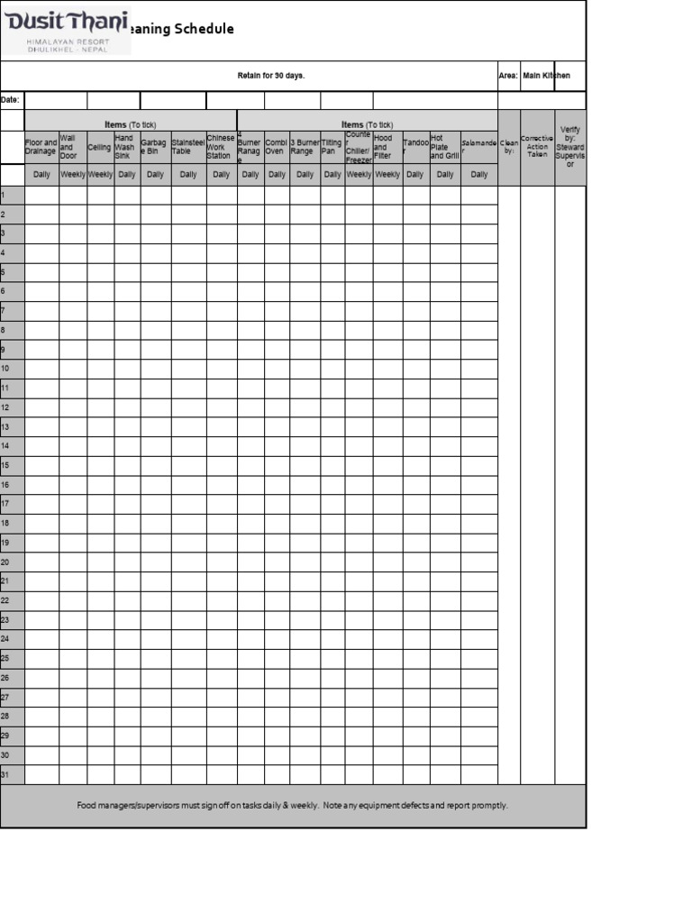 DTHN - stw.1 Daily Cleaning Schedule | PDF
