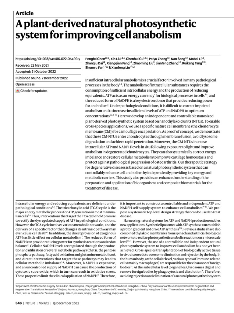 Photosynthesis Process in Animals S41586-022-05499-Y | PDF | Metabolic