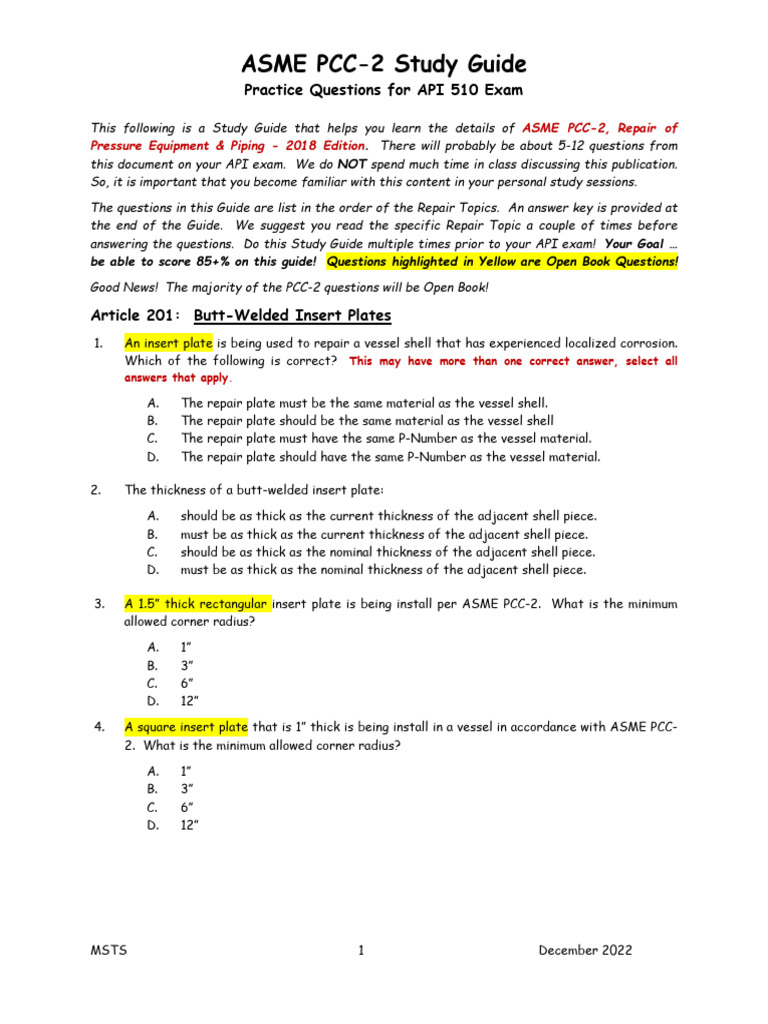 ASME PCC-2 Study Guide for API 510 Exam | PDF | Construction | Welding