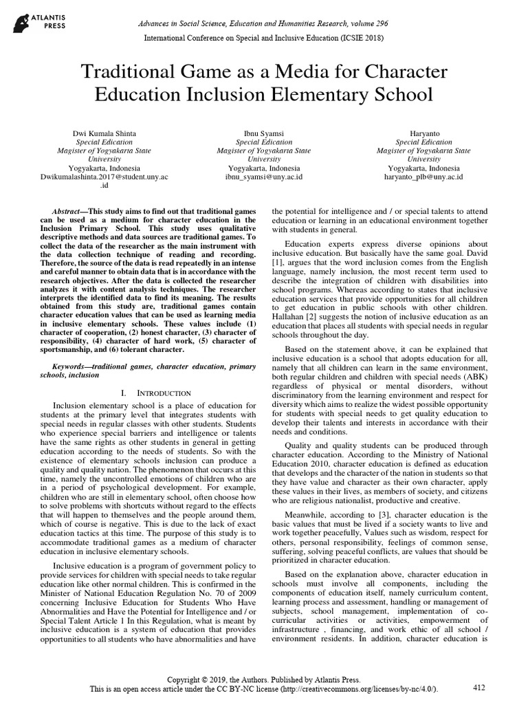 Traditional Game As A Media For Character Education Inclusion ...