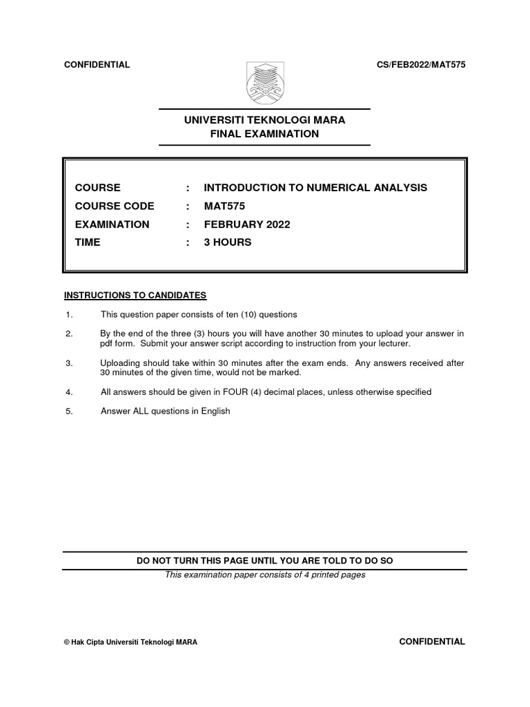 Numerical Analysis Exam | PDF