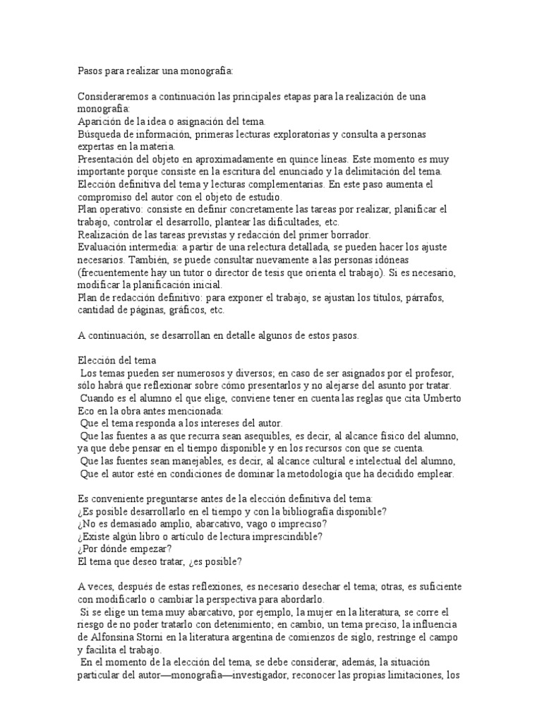 Pasos para realizar una monografía