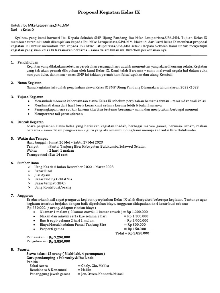 Proposal Kegiatan Perpisahan Kelas IX | PDF | Karier & Perkembangan ...