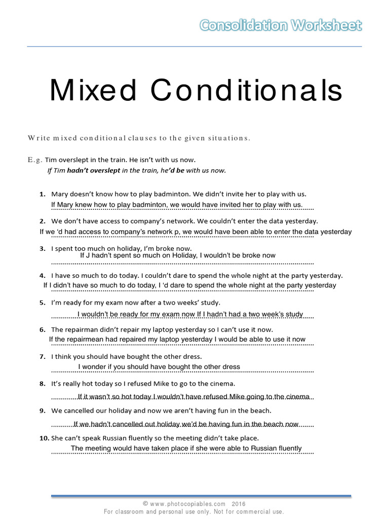 Mixed Conditionals Practice Worksheet Pdf