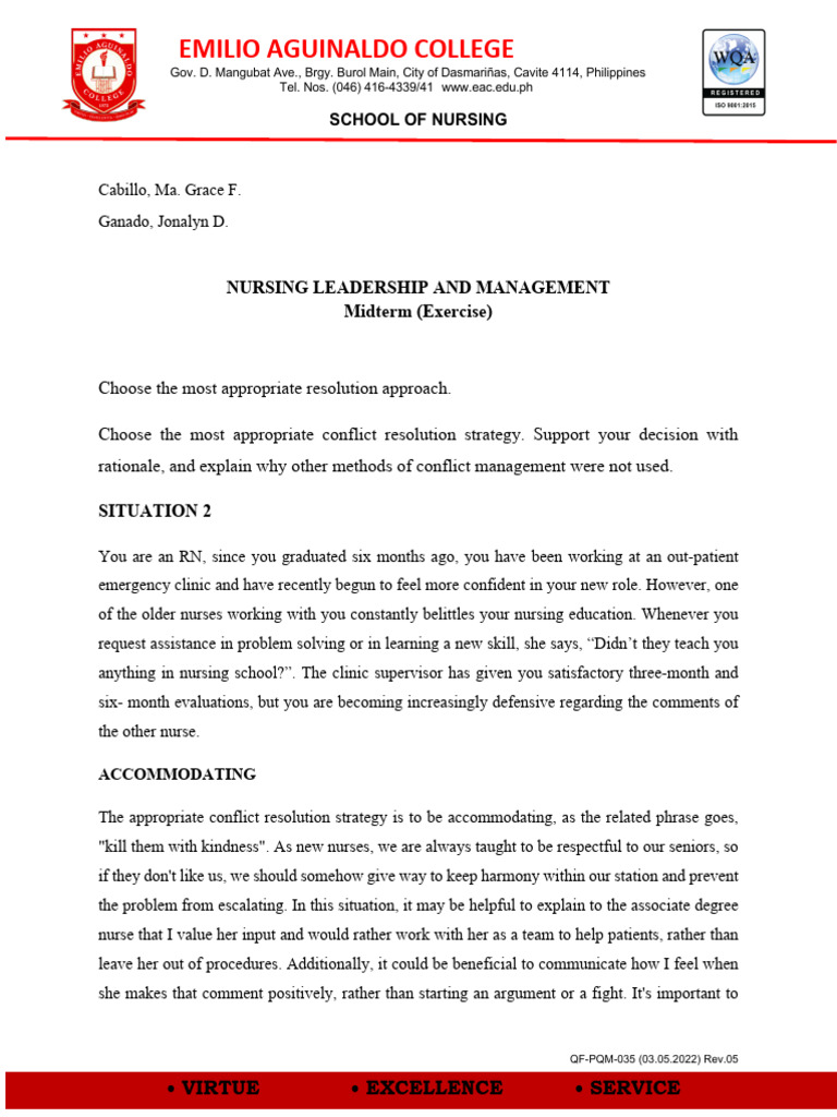 Cabillo and Ganado Conflict Management PDF Nursing Conflict