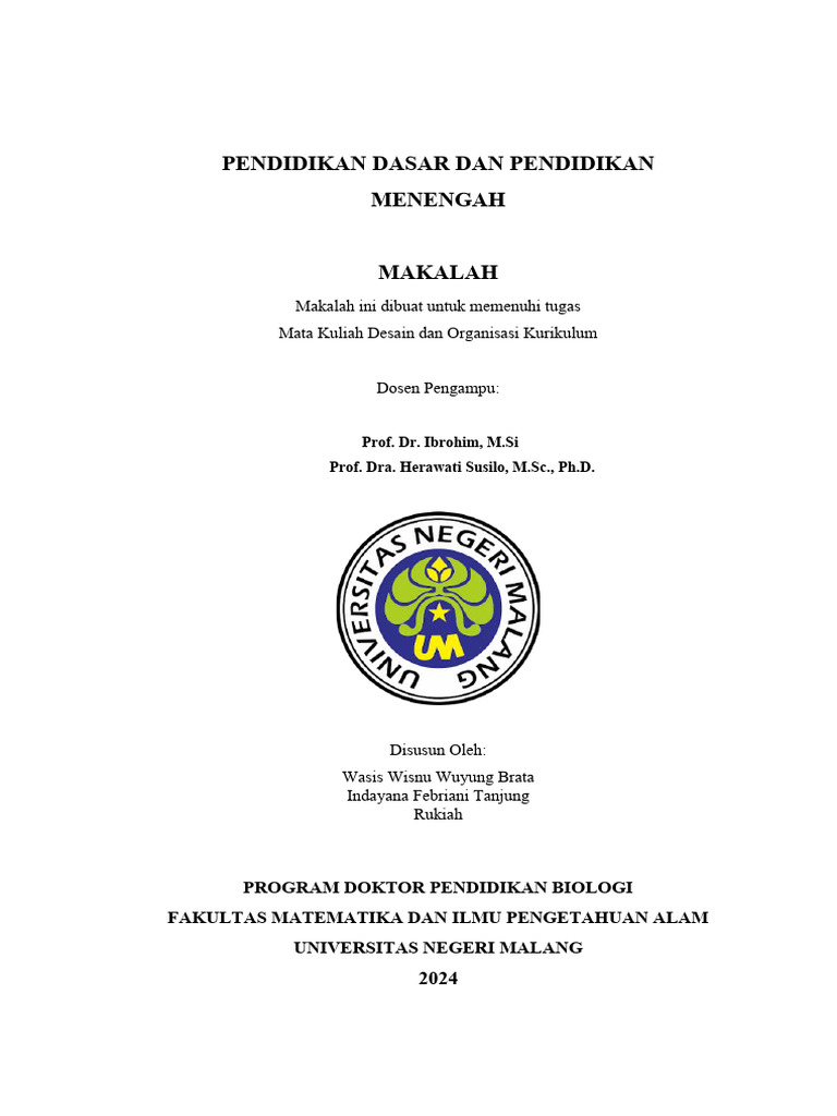 Kurikulum Pendidikan Dasar dan Menengah | PDF | Karier & Perkembangan ...