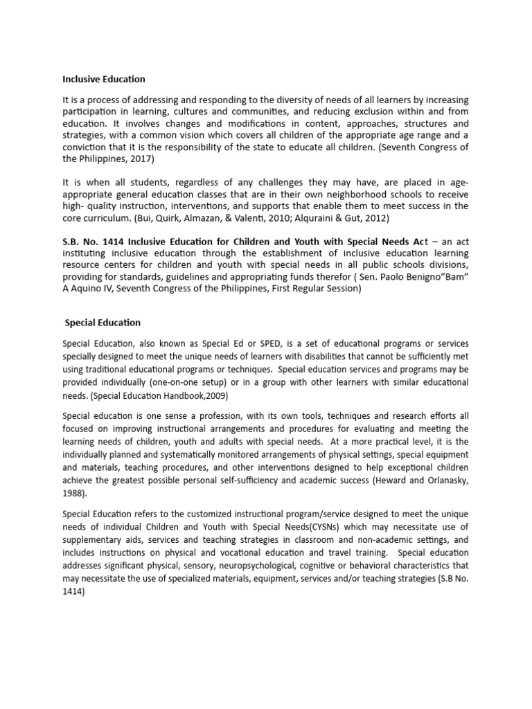 Inclusive and Special Education in PH | PDF | Special Education ...
