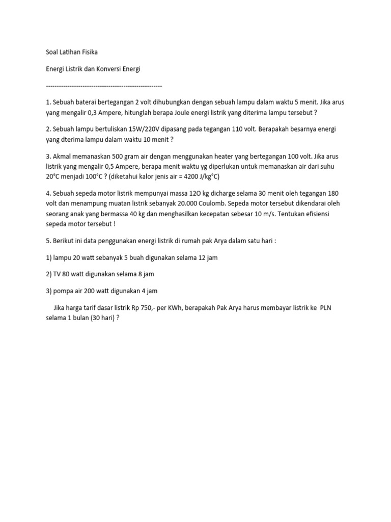 Energi Listrik dalam Soal Latihan Fisika | PDF | Griya & Taman ...