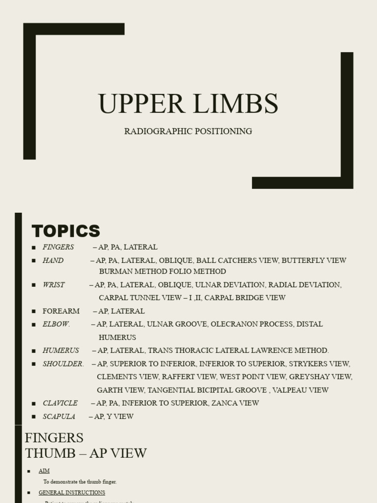 Upper Limb X-Ray Positioning Guide | PDF | Elbow | Hand