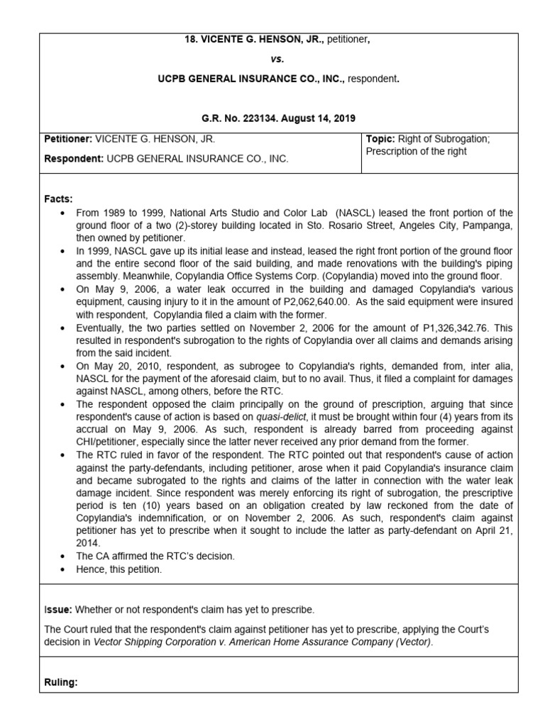 Henson vs. UCPB | PDF