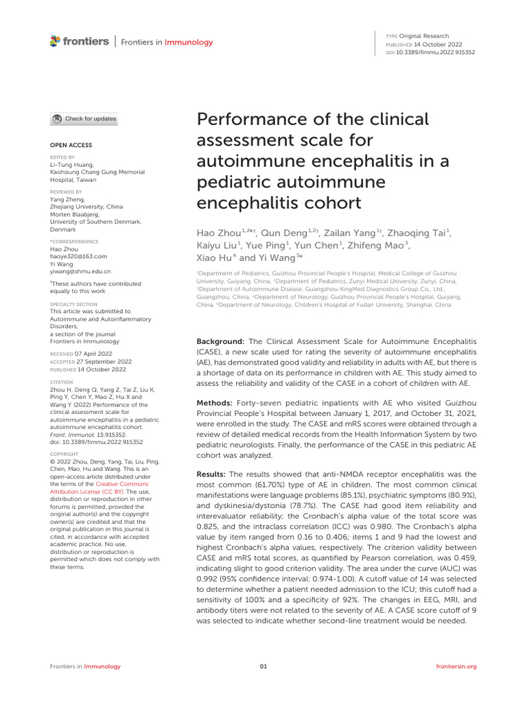 Zhou et al 2022 performance of the clinical assessment scale for a