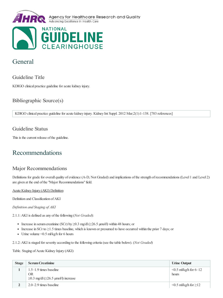 KDIGO Guidelines for Acute Kidney Injury | PDF | Organ (Anatomy ...