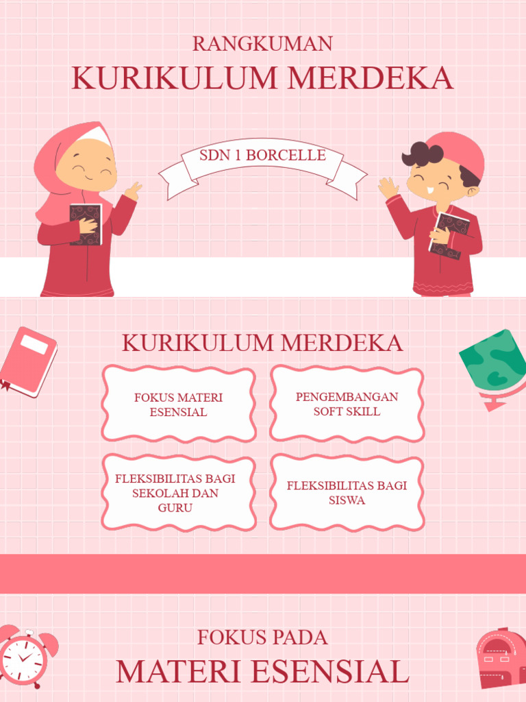 Merah Muda Ilustrasi Rangkuman Kurikulum Merdeka Presentasi Pendidikan ...