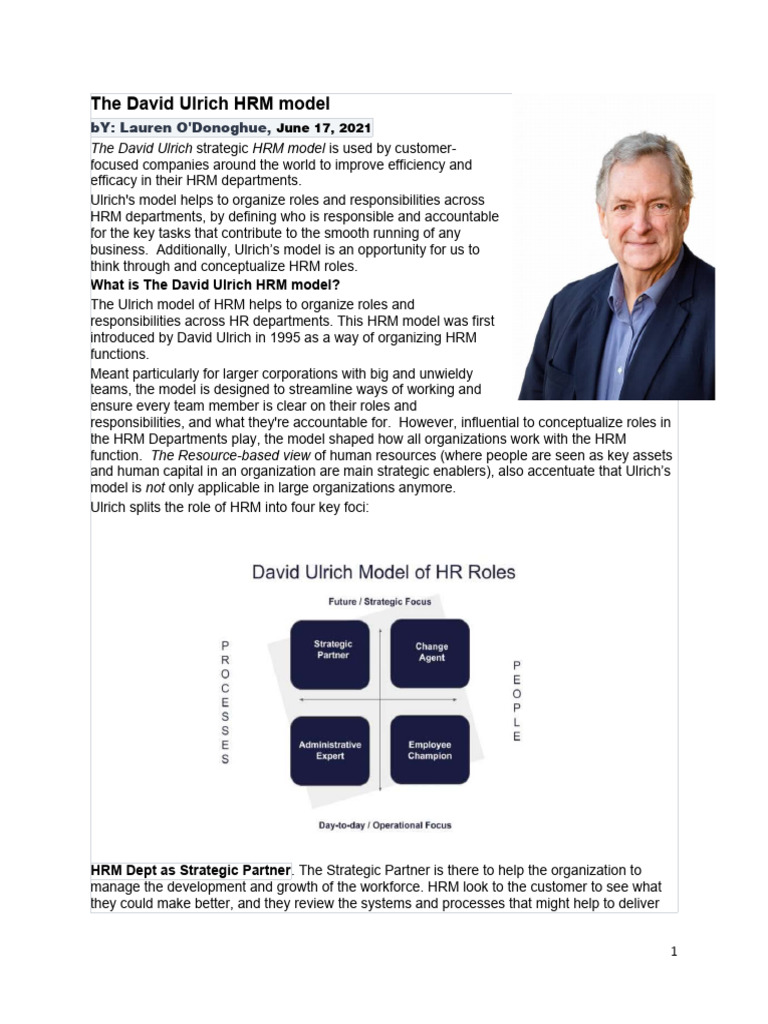 David Ulrich HRM Model Explained | PDF | Human Resource Management ...