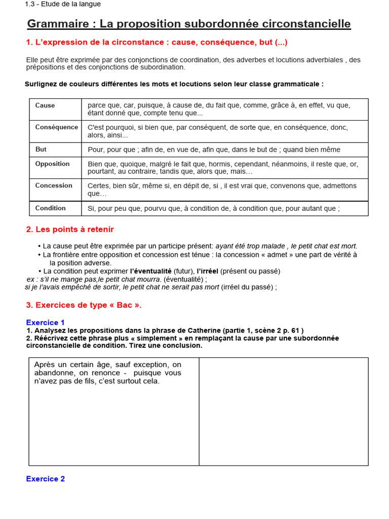 Propositions Subordonn es Circonstancielles PDF Clause Syntaxe