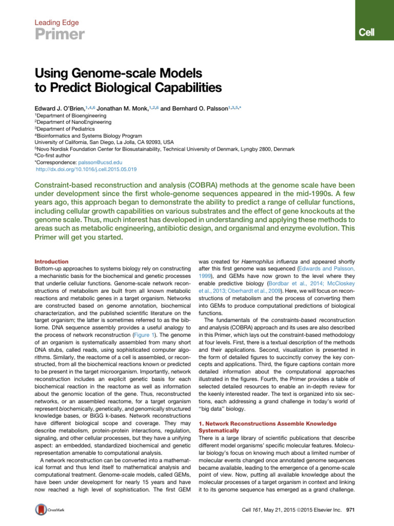 O'Brien, Monk, Palsson - 2015 - Using Genome-Scale Models To Predict ...
