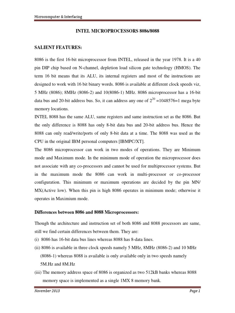 Intel 8086/8088 Microprocessor Overview | PDF | Assembly Language ...