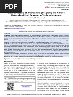 Severity Anemia Pregnancy Adverse Maternal Fetal Outcomes Tertiary Care