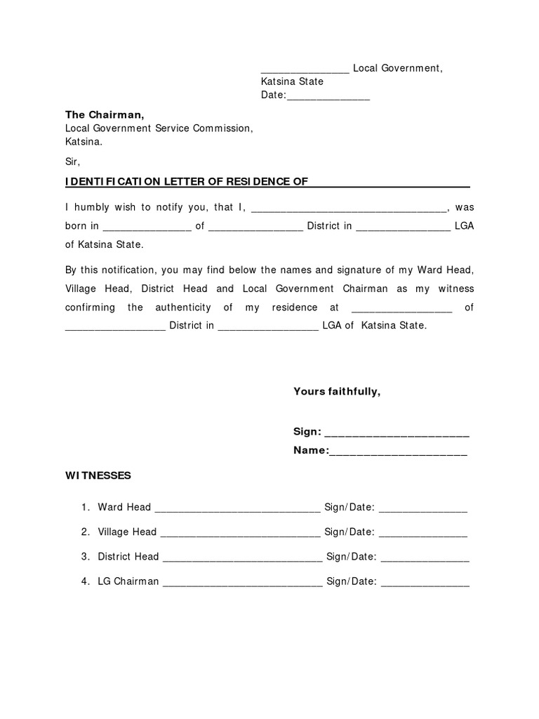 Sample Identification Letter | PDF
