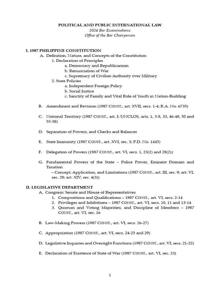 2024 Bar Syllabus Political and Public International Law PDF
